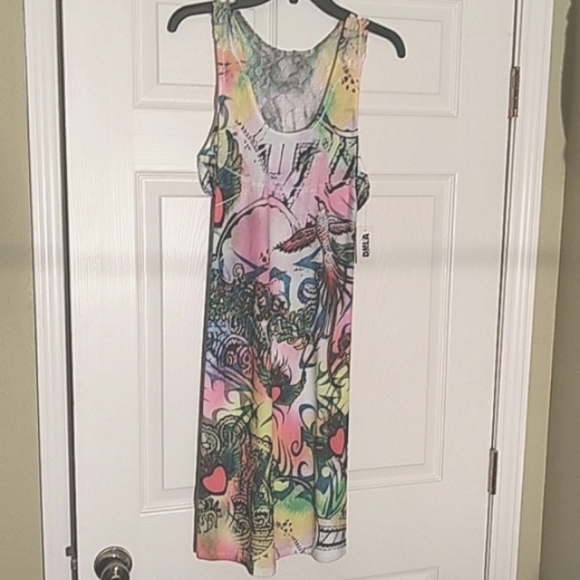 DNLA Sport Dresses & Skirts - DNLA- NWT Sport Multi Color Sleeveless Dress, Lace Back, Tattoo Design - Size- L